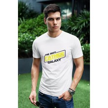 Qoeuyl Boutique The Best Father In The Galaxy Star Wars Baskılı Babalar, Doğum Günü Hediyelik Beyaz Unisex T-Shirt