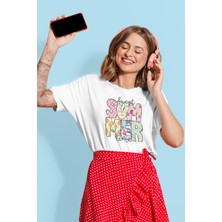 Qoeuyl Boutique Sweet Summer Time Baskılı Yaz Temalı Unisex Regular Fit Pamuklu Beyaz Tişört