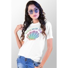Qoeuyl Boutique Vitamin Sea Baskılı Yaz Temalı Unisex Regular Fit Pamuklu Beyaz Tişört