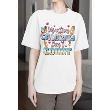 Qoeuyl Boutique Vacation Caroies Dont Count Baskılı Yaz Temalı Unisex Regular Fit Pamuklu Beyaz Tişört