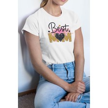Qoeuyl Boutique Best Mom No:2 Baskılı Anneler Günü Hediyelik Beyaz %100 Pamuklu T Shirt
