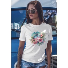 Qoeuyl Boutique Renkli Sahil No:1 Baskılıyaz Temalı Unisex Regular Fit Pamuklu Beyaz Tişört