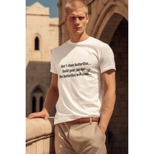 Qoeuyl Boutique ''...the Butterflies Will Come'' Baskılı Unisex %100 Pamuklu T-Shirt