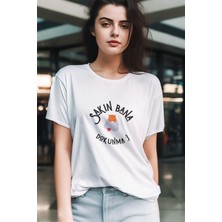 Qoeuyl Boutique Sakın Bana Dokunma-Kedi Baskılı Eğlenceli Hediyelik Beyaz Unisex T-Shirt