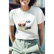 Zorlama-Lama Baskılı Eğlenceli Komik Hediyelik Beyaz Unisex T-Shirt