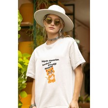 Qoeuyl Boutique Bırakma Kendini-Kedi Baskılı Eğlenceli Motivasyon Beyaz Unisex T-Shirt