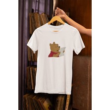 Qoeuyl Boutique Winnie The Pooh Ayıcık Baskılı Eğlenceli Hediyelik Beyaz Unisex T-Shirt