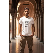 Qoeuyl Boutique Best Dad Ever Baskılı Babalar Günü Doğum Günü Hediyelik Beyaz Unisex T-Shirt