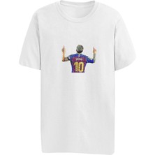 Lionel Messi Goat Baskılı Hediyelik Eğlenceli Beyaz Unisex T-Shirt