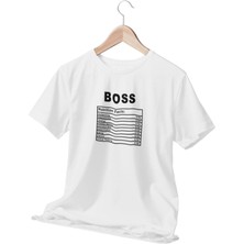 Qoeuyl Boutique Patron Doğum Günü Hediye Boss Nutrition Facts Baskılı Beyaz Unisex T-Shirt