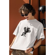 Qoeuyl Boutique At ve Kızılderili Baskılı Beyaz Unisex T-Shirt