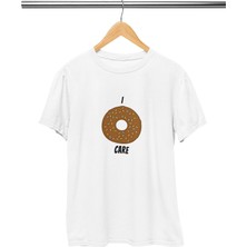 Qoeuyl Boutique I Donut Care Baskılı Hediyelik Eğlenceli Beyaz Unisex T-Shirt