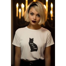 I Prefer Cats Over People Kedi Baskılı Hediyelik Eğlenceli Beyaz Unisex T-Shirt
