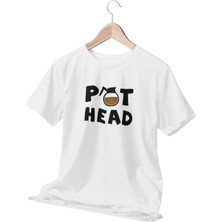 Pot Head Baskılı Eğlenceli Hediyelik Beyaz Unisex T-Shirt