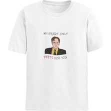 Qoeuyl Boutique My Heart Only Beets For You Dwight Schrute The Office Temalı Eğlenceli Beyaz Unisex T-Shirt