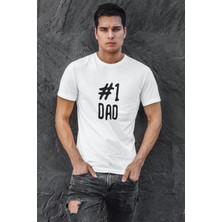 Qoeuyl Boutique Number One Dad Baskılı Babalar Günü Doğum Günü Eğlenceli Hediyelik Beyaz Unisex T-Shirt