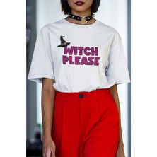 Witch Please Baskılı Cadılar Günü Eğlenceli Hediyelik Beyaz Unisex T-Shirt