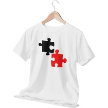 Yapboz Sevgili Eş Arkadaş Anne Baba Kardeş Hediyelik Beyaz Unisex T-Shirt