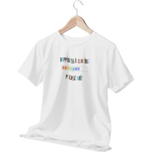Qoeuyl Boutique Happiness Is Loading  Temalı Beyaz T-Shirt