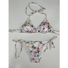 Kadın Beyaz Yıldız Temalı Boyundan Ip Bağlamalı Üçgen Bikini Takımı HZL25S-LC5005