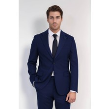 Velvarde/yünlü Mono Yaka Slim Takım Elbise Navy