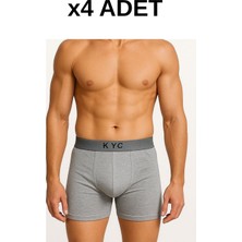 4 Adet Gri Likralı Pamuklu Boxer