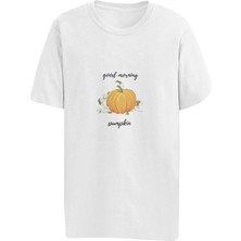 Qoeuyl Boutique Good Morning Pumpkin Baskılı Sevgili Özel Gün Hediyelik Beyaz Unisex T-Shirt