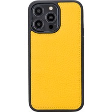 Sarac Store Apple iPhone 16 Pro Max Uyumlu, Hakiki Deri, El Yapımı, Cüzdanlı Kılıf, Sarı