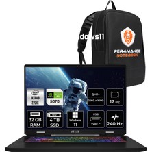 MSI Crosshair 17 Hx Aı Intel Core Ultra 9 275HX 32GB 4tb SSD RTX5070/8GB 115W 17" Qhd+ 240Hz W11H Taşınabilir Bilgisayar & Per4 Çanta D2XWGKG017TRP360