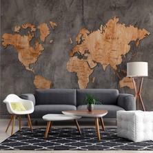 Koyu Ahşap Dünya Haritası Duvar Kağıdı