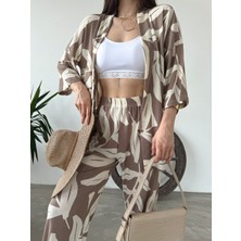 Desenli Kimono & Pantolon Ikili Takım