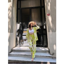 Desenli Kimono & Pantolon Ikili Takım