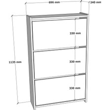 Cmkstore Düşer Kapak Ayakkabılık Duvara Monte Edilebilir Kayar Raflı 3 Kapaklı - Atlantik Çam