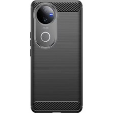 Microcase Vivo V50 5g ile Uyumlu Brushed Carbon Fiber Silikon Kılıf - Siyah AL3332