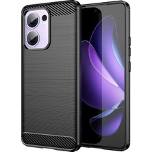Microcase Oppo Reno 13F 5g ile Uyumlu Brushed Carbon Fiber Silikon Kılıf - Siyah AL3332