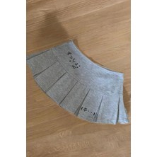 Gri Pileli Fish And Cat Baskılı Micro Şort Etek