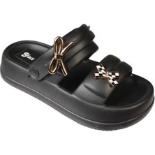 Akınalbella Siyah Beyaz Gri Kadın Taşlı Deniz Havuz Plag Gündelik Arkası Geçkili Terlik Topuk Boyu 4cm