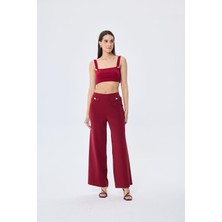 Styleboom x Peraluna Marlene Trouser Düğme Detaylı Rahat Kesim Kadın Triko Pantolon - Bordo