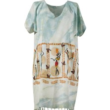 Desenli Batik Boyama Plaj Elbisesi
