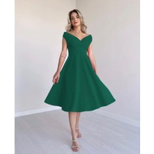 Munn Collection Kadın Kısa Kollu Kruvaze Yaka Eteği Volanlı Krep Elbise