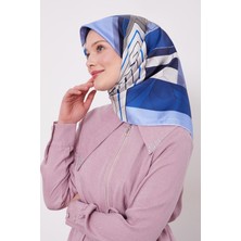 Mavi Labirent Desen Twill Ipek Eşarp