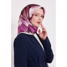 Vişne Yansıma Yaprak Desen Twill İpek Eşarp