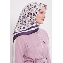 Mor Papatya Desen Twill Ipek Eşarp