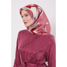 Pembe Yuvarlak Desen Twill İpek Eşarp