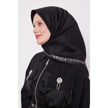 Siyah Kenar Leopar Desen Twill Ipek Eşarp