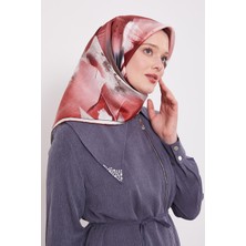 Bordo Yansıma Yaprak Desen Twill İpek Eşarp