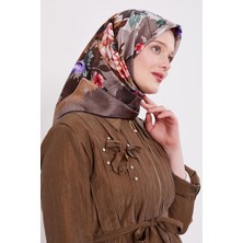 Siyah Çiçek Desen Twill Ipek Eşarp