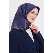 Lêvi D'or Koyu Lacivert Kenar Leopar Desen Twill İpek Eşarp