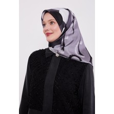 Gri Yuvarlak Desen Twill İpek Eşarp