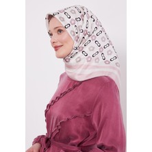 Pembe Papatya Desen Twill Ipek Eşarp
